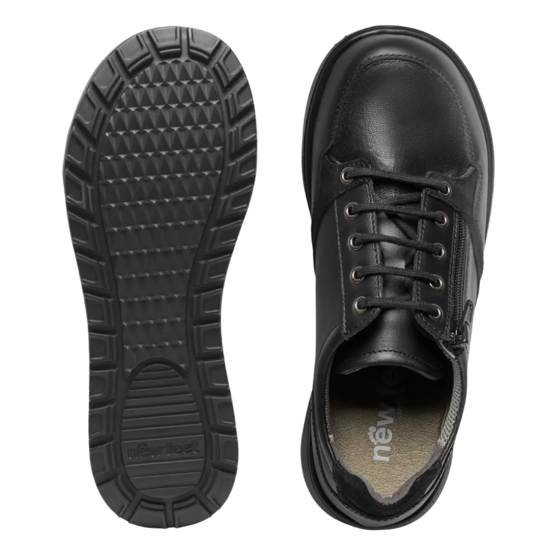 New Feet damesko med snøring og glidelås – svart