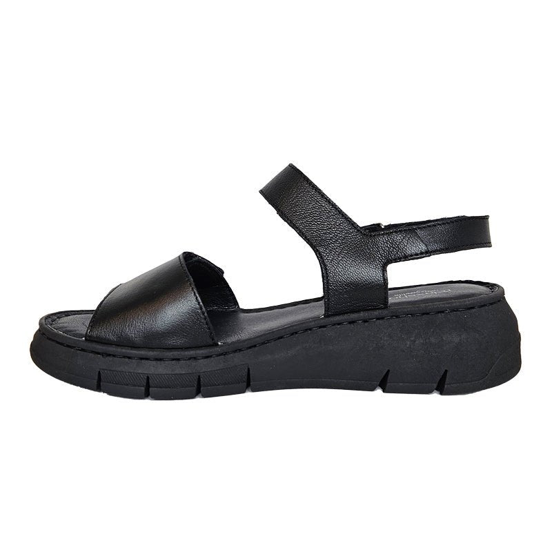 Relaxshoe damesandal med kilehæl - Sort - Seniorshop