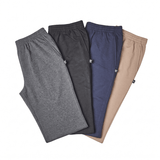 Fire par fritidsbukser i grå, svart, marineblå og beige med elastisk linning og sidelommer