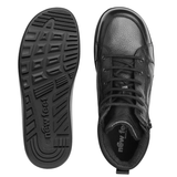 En svart New Feet herrestøvel sett ovenfra og en yttersåle med mønster og "new feet" logo